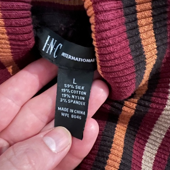 INC International Concepts Ribbed Silk Striped Cowl Turtleneck Top LG NWT - Picture 3 of 3